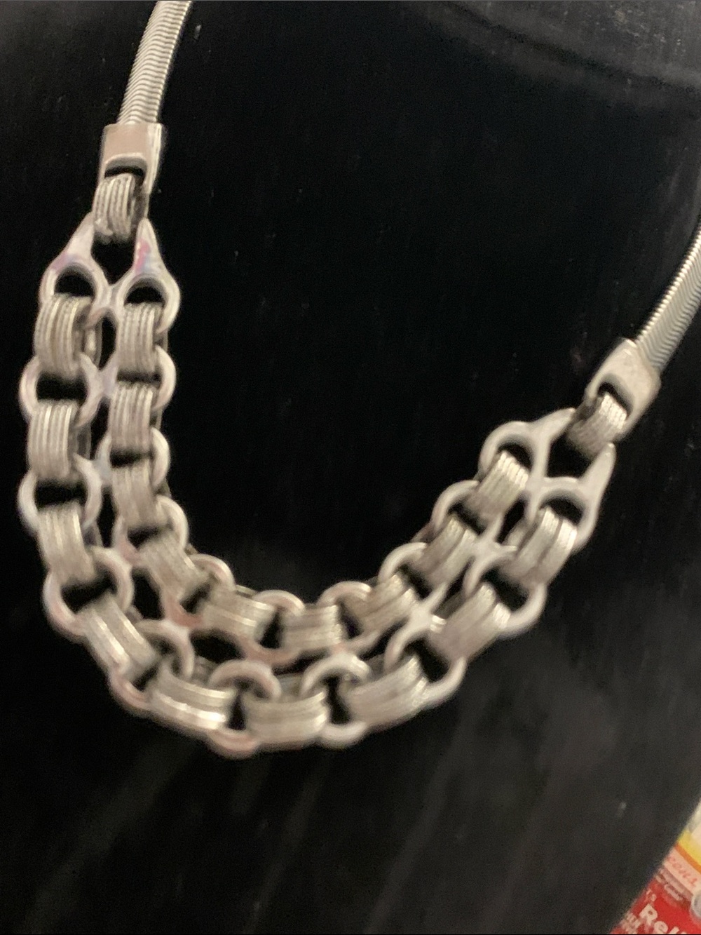 Vintage Triple-Strand Textured Silver Necklace